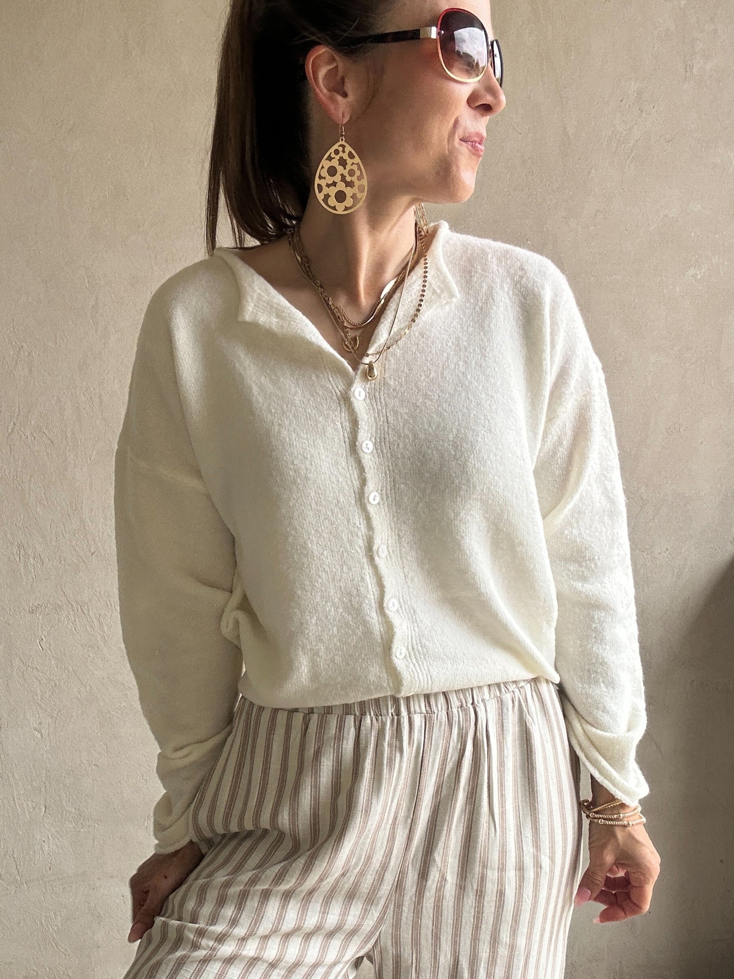 Izzy Rolled Collar Sweater in Ivory