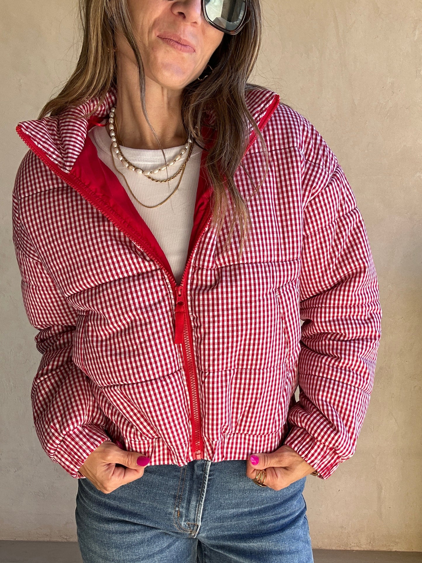 Hadley Gingham Jacket in Red & White