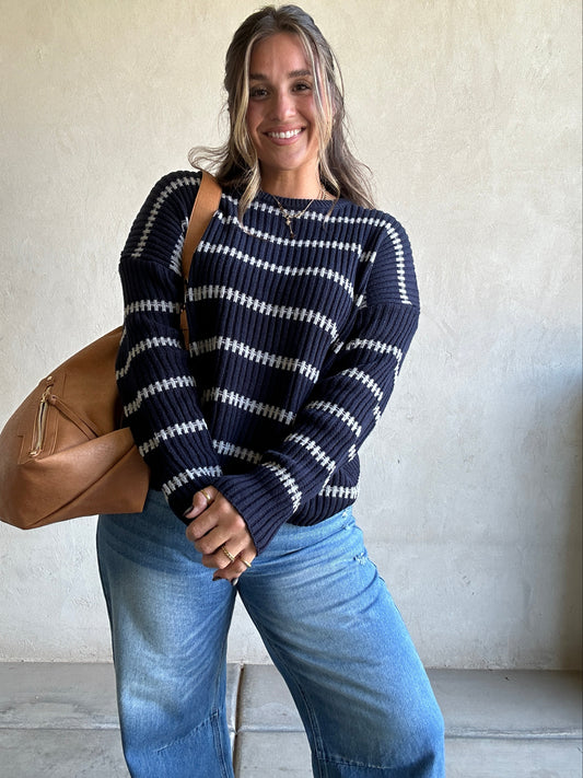 Bridget Sweater in Navy & Gray