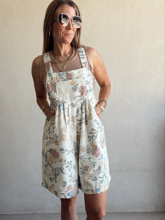 Olivia Overalls in Cream Floral