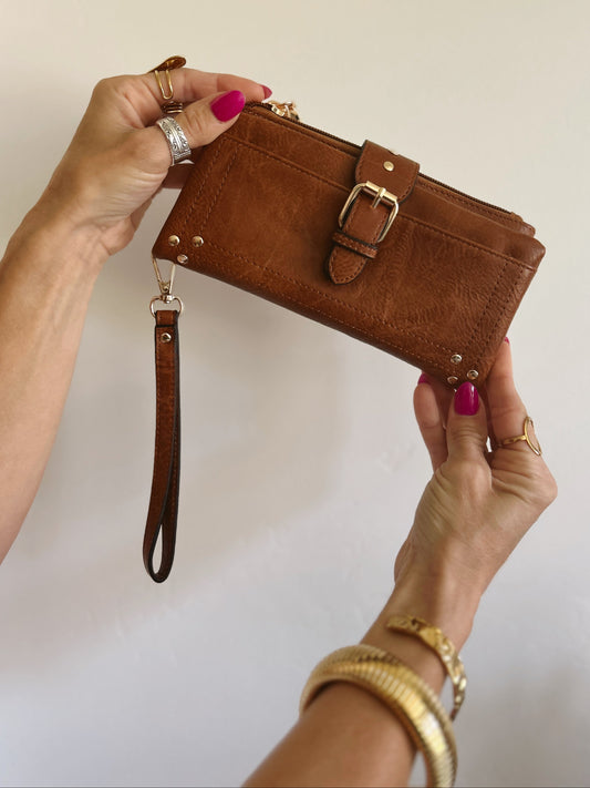 Aria Studded Wallet in Cognac