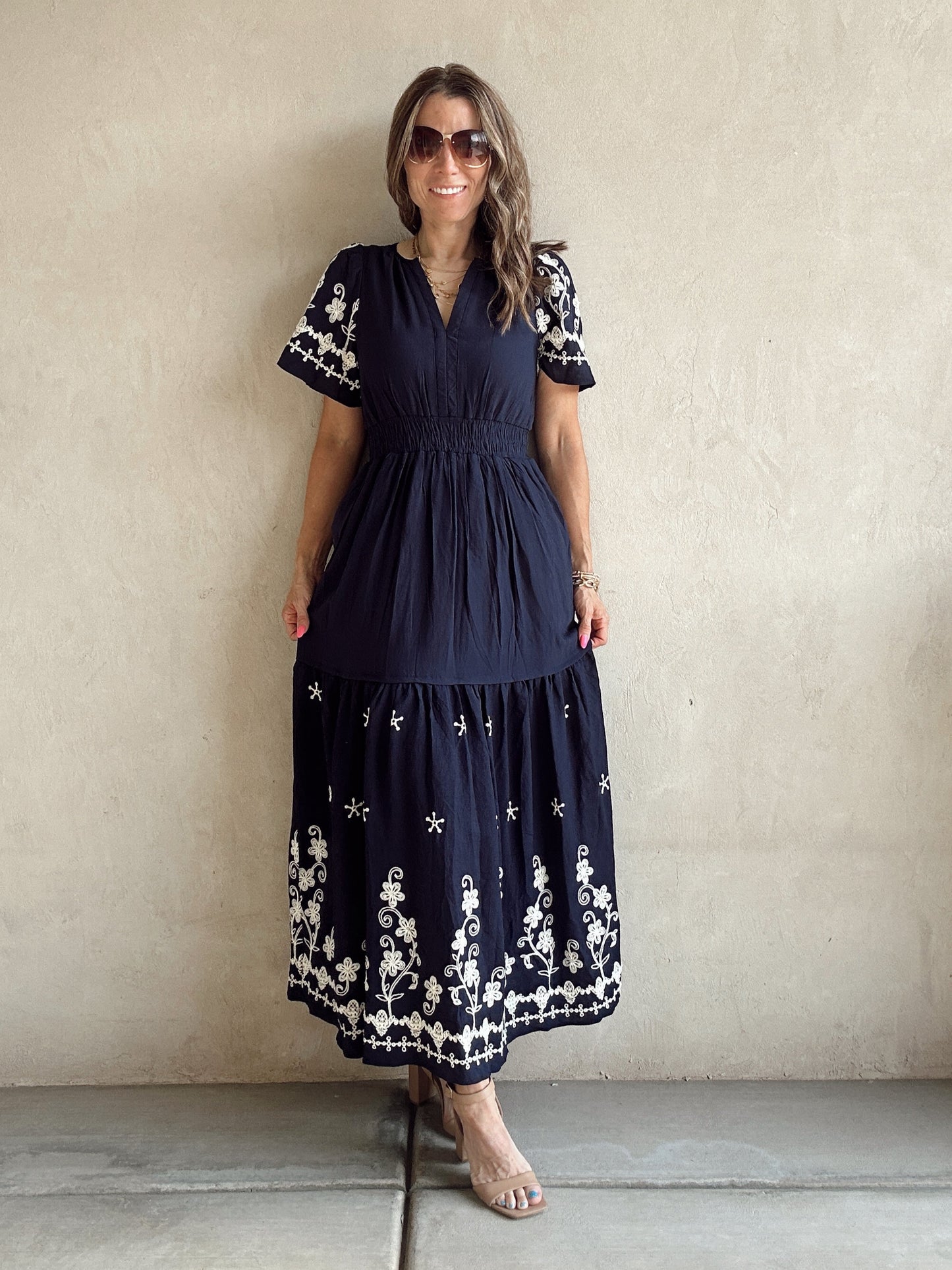 Pyper Embroidered Dress in Navy
