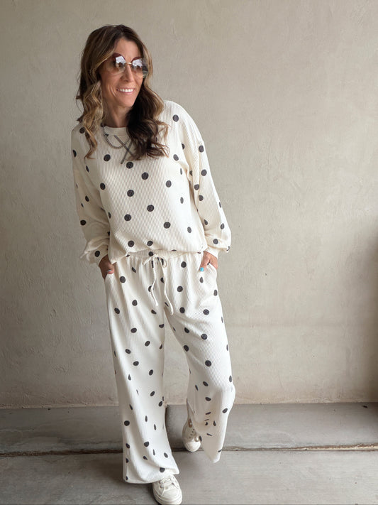 Rylee Ribbed Polka Dot Set in Ecru & Black