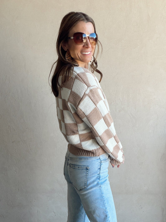 Sienna Check Sweater in Beige & Ivory