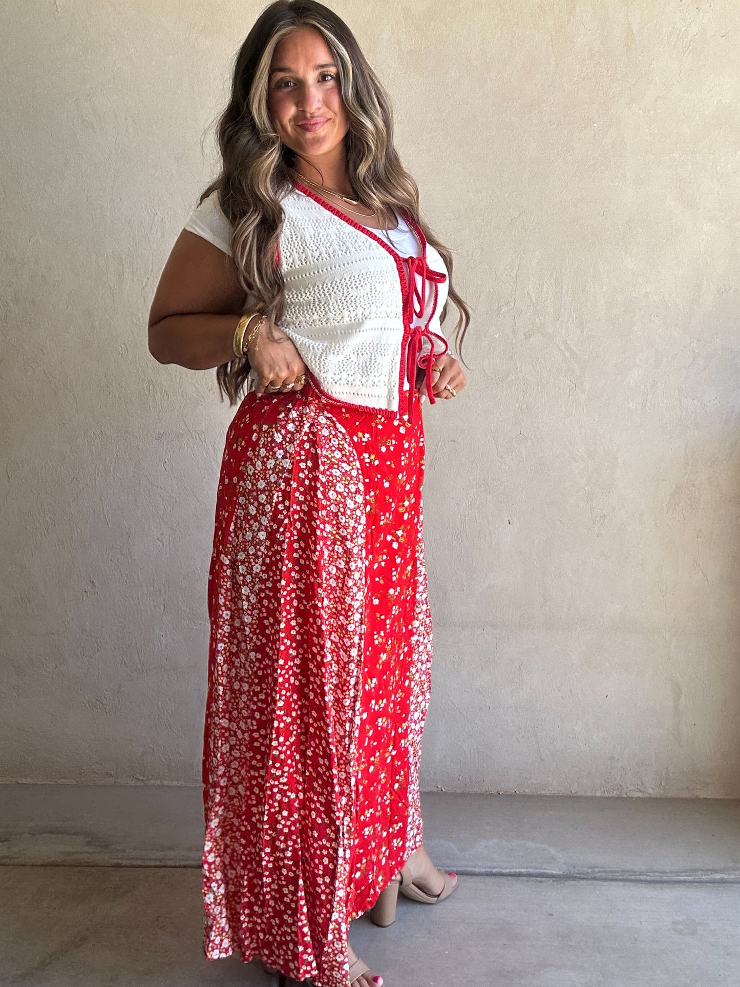 Randi Floral Skirt in Red