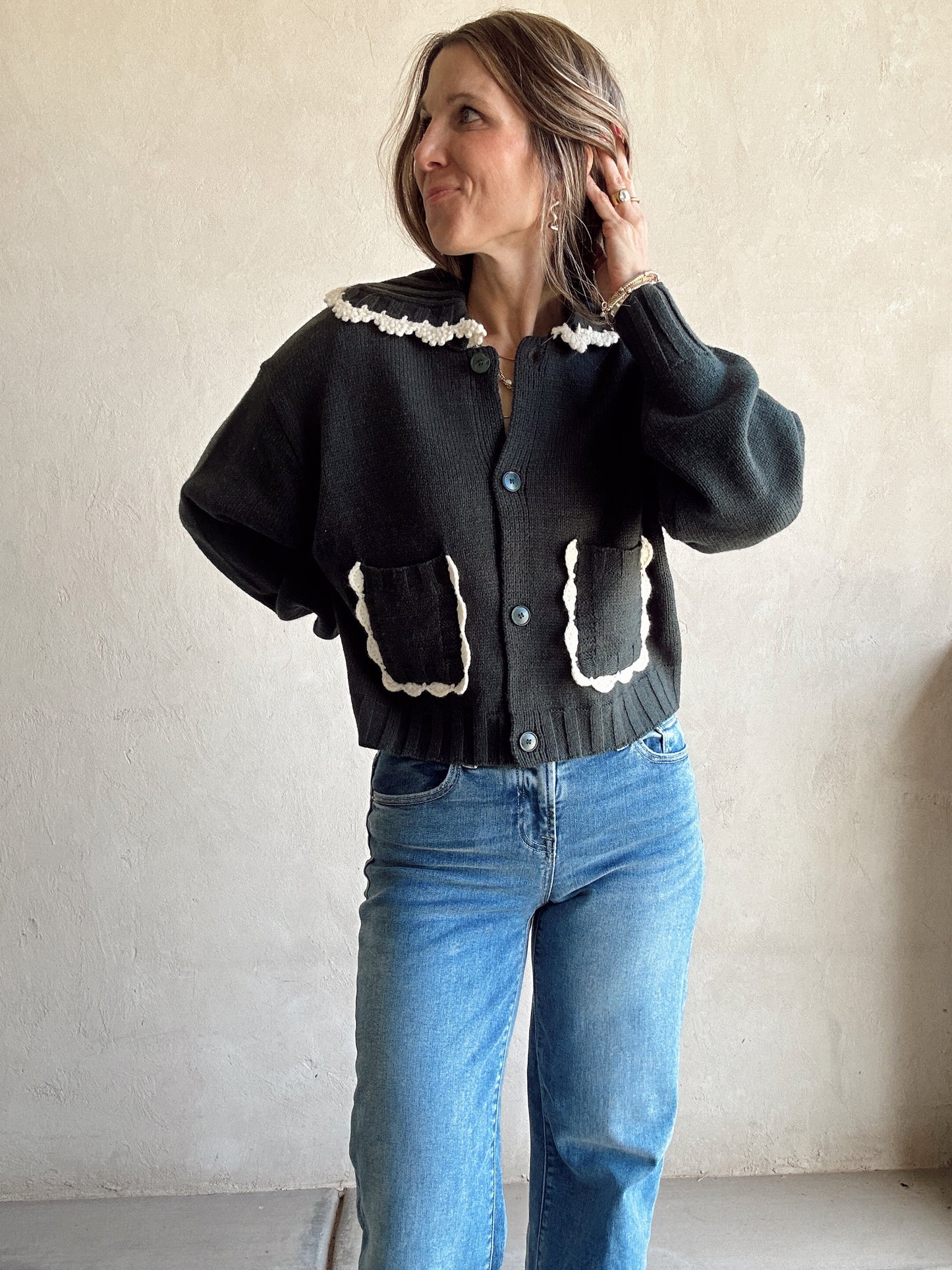 Lizzy Doll Collar Sweater in Evergreen