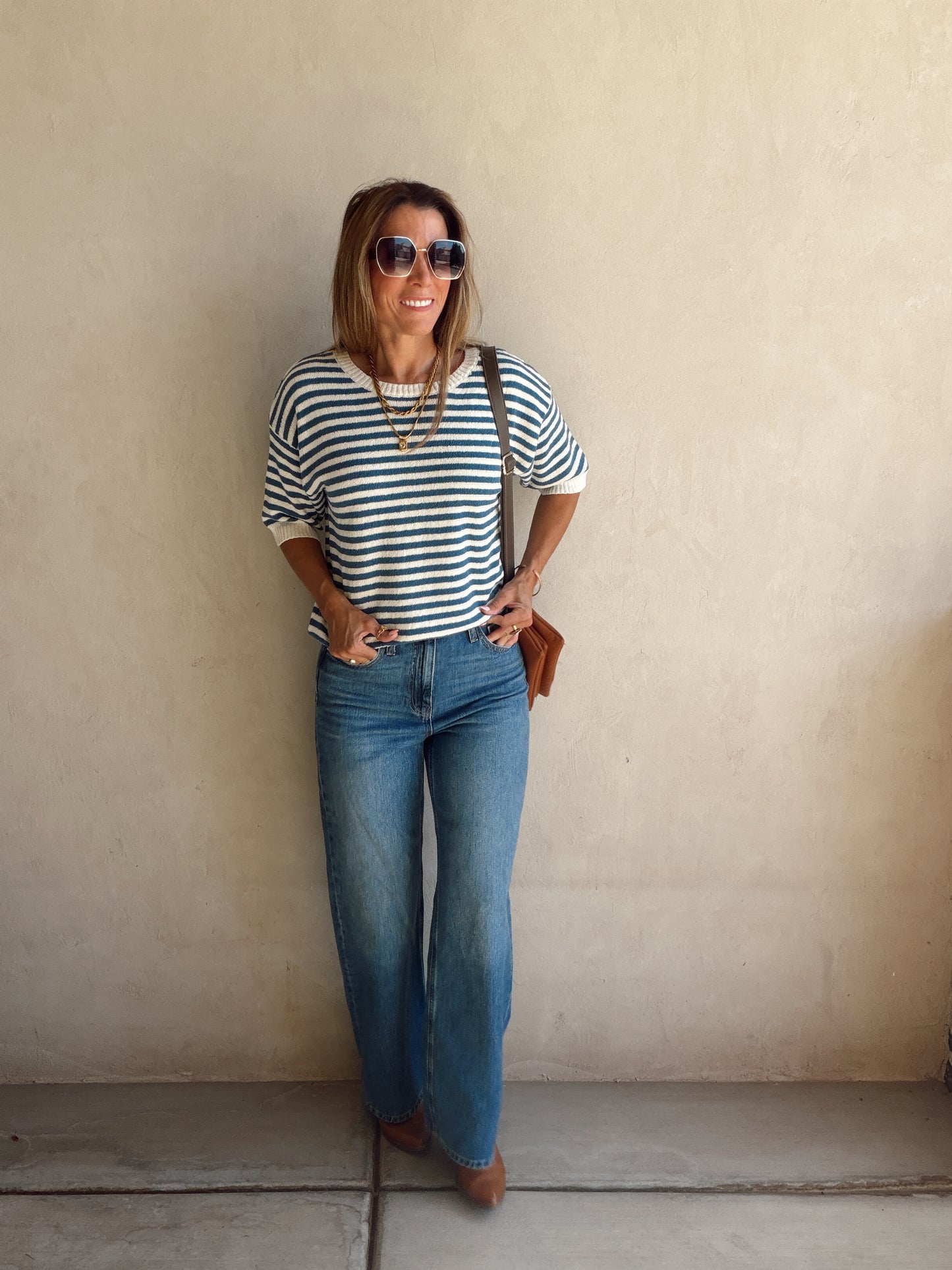 Emerald Striped Top in Blue & Ivory