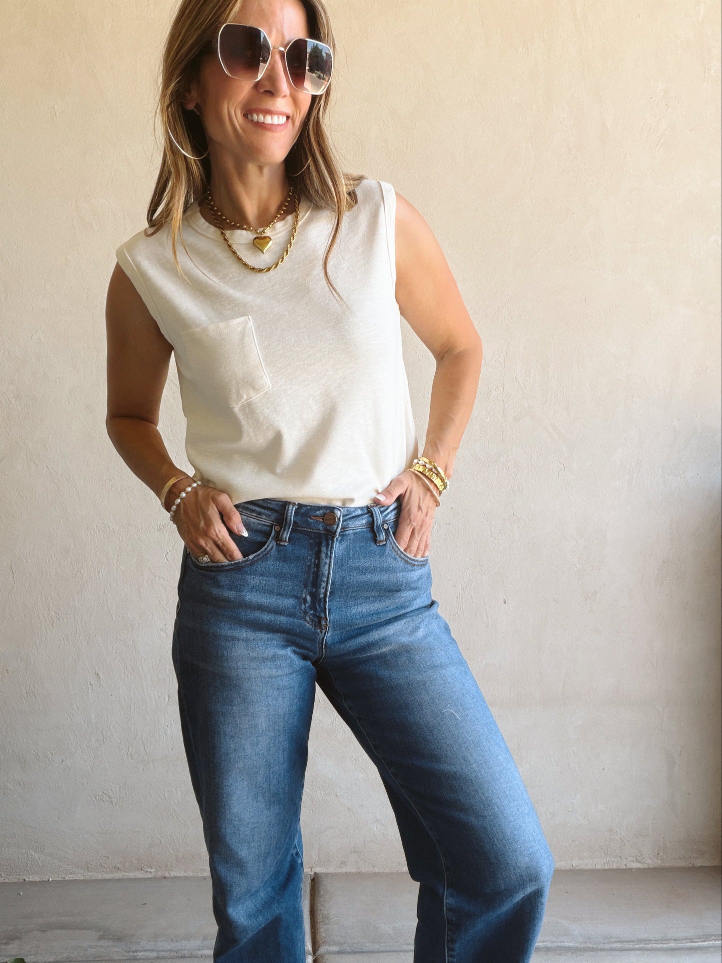 Wren Sleeveless Tank in Cream