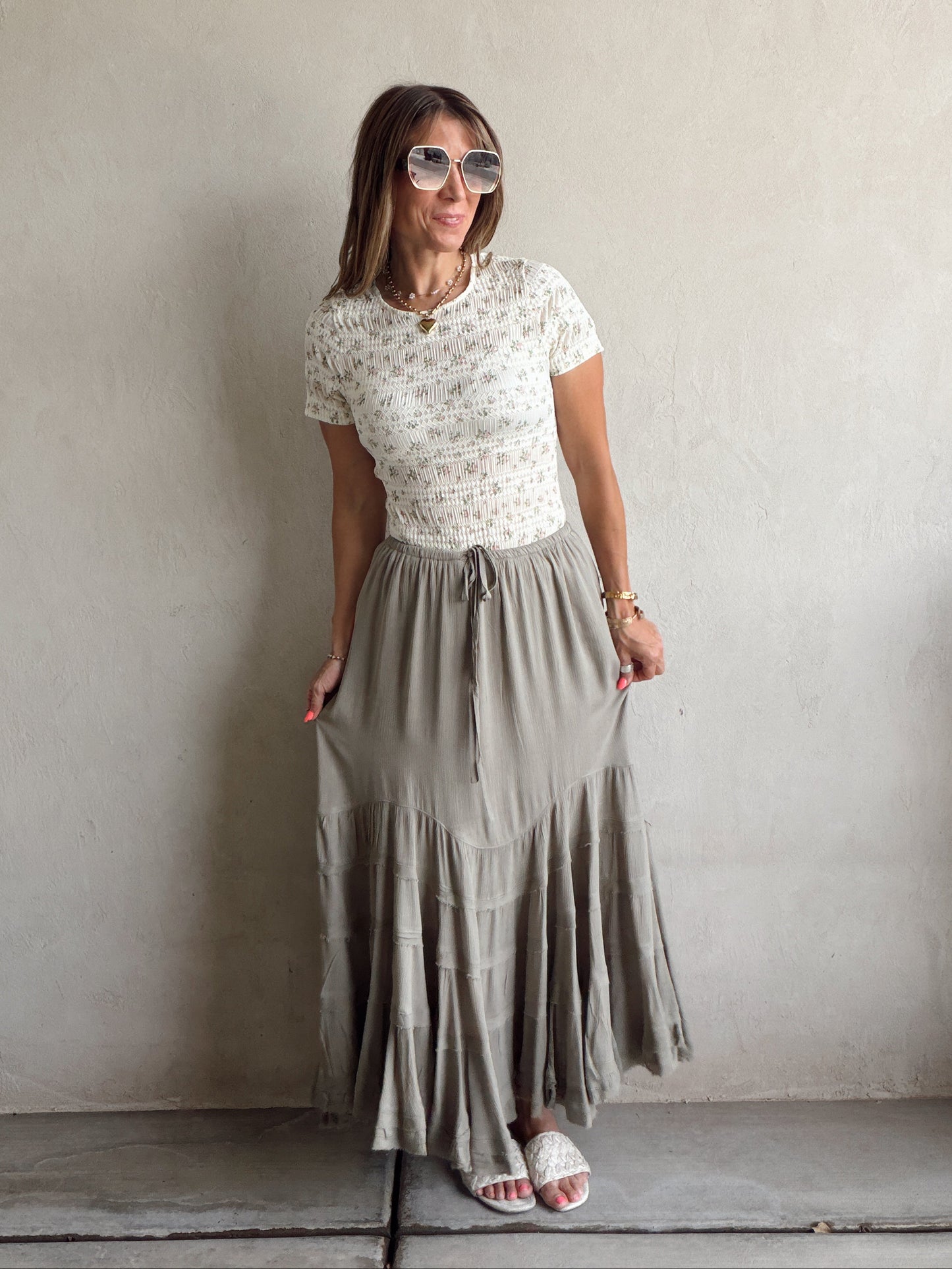 Paisley Boho Skirt in Olive