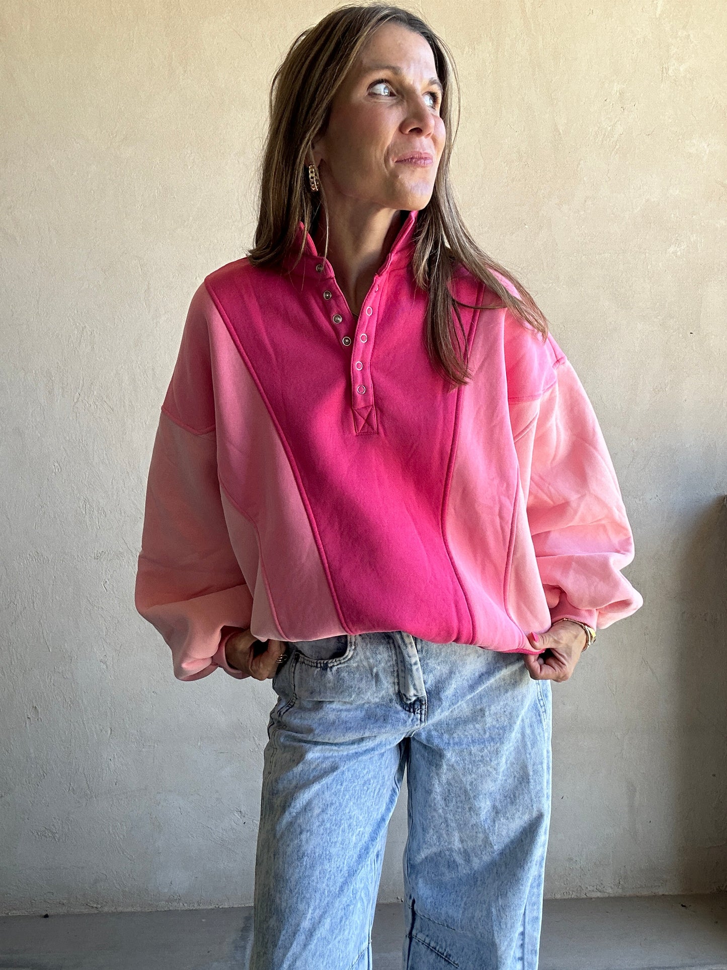 Kaylani Sweatshirt in Colorblock Pink