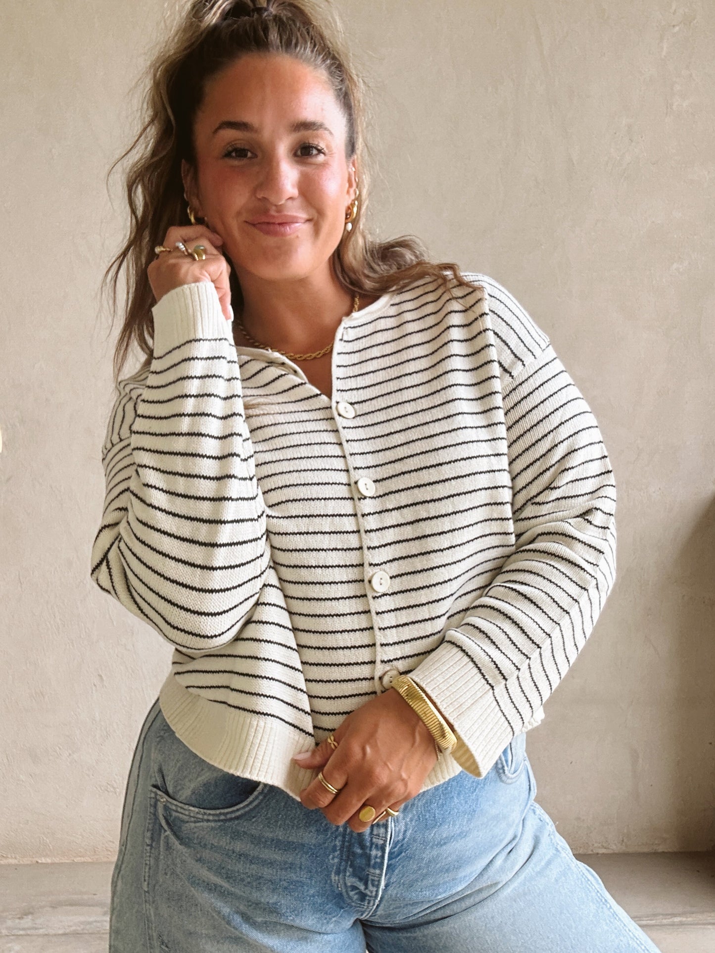Mandy Striped Cardigan in Cream