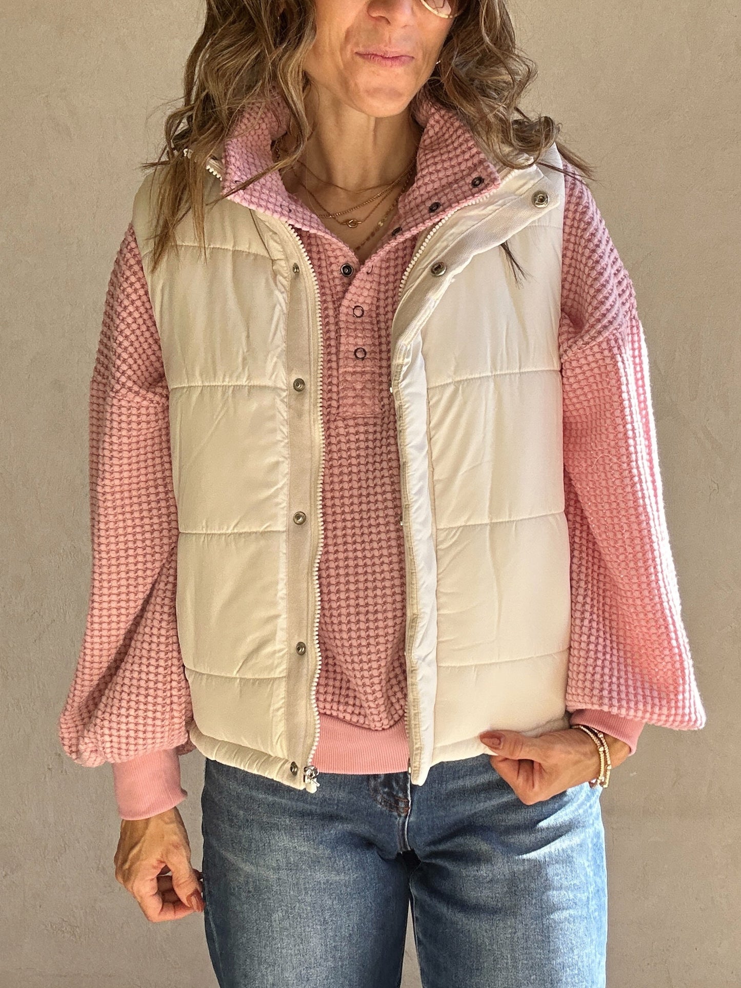 Laken Quilted Vest in Cream