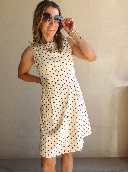 Keelee Polka Dot Dress in Cream & Brown