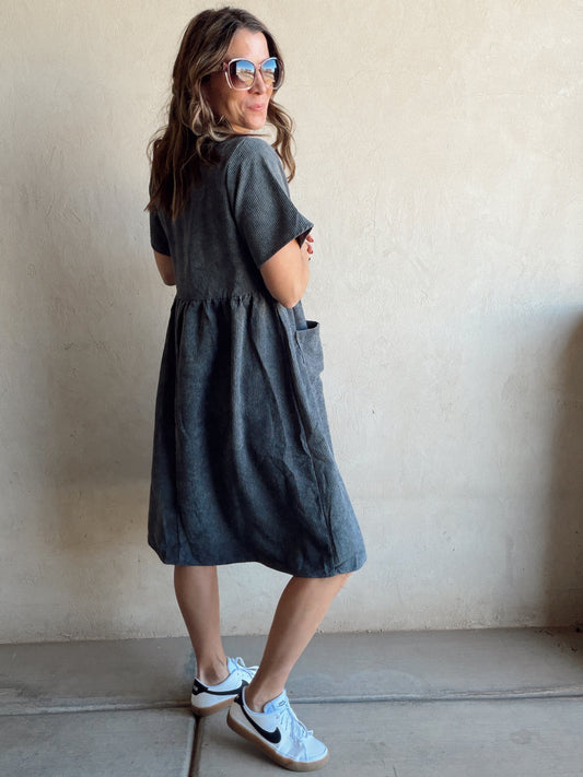 McKayla Corduroy Dress in Slate
