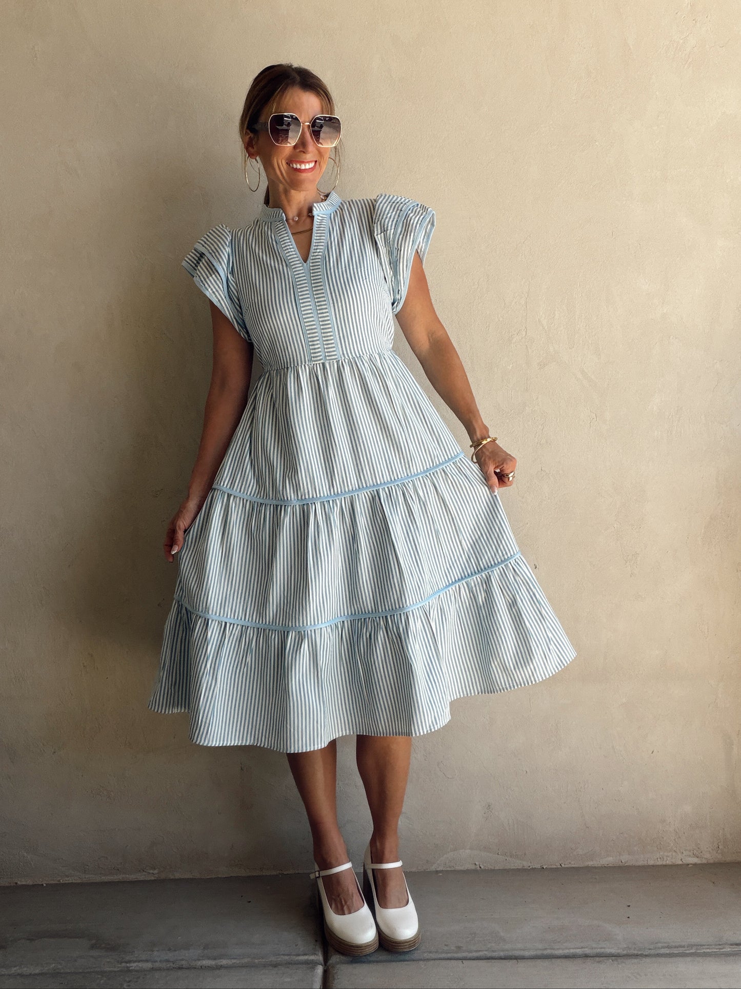 Cecilia Striped Dress in Blue & White