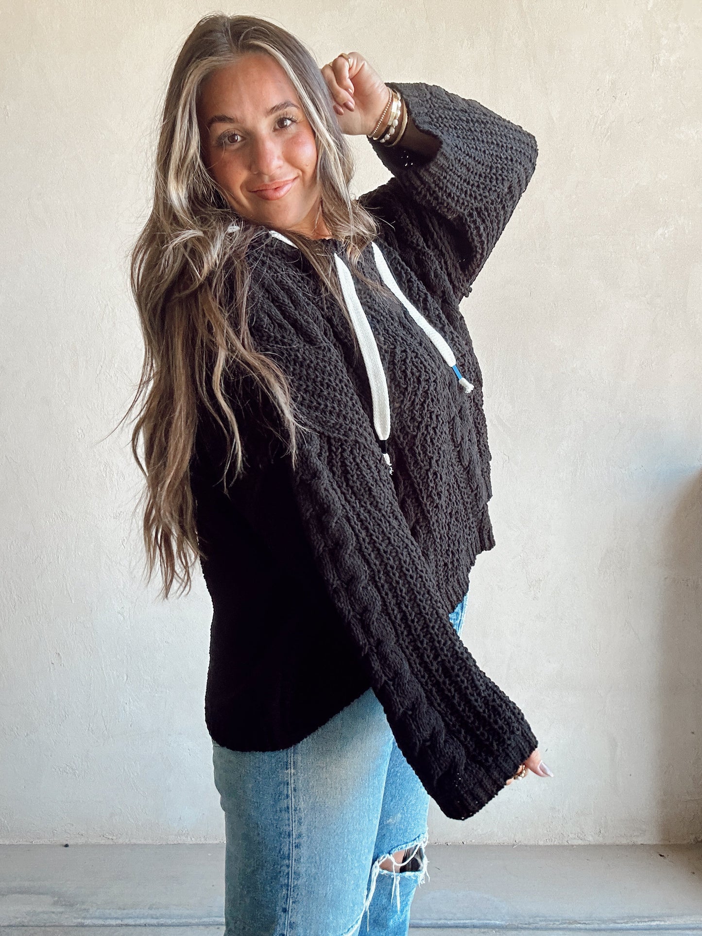 Cassie Cable Knit Sweater in Black kit