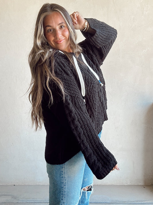 Cassie Cable Knit Sweater in Black kit