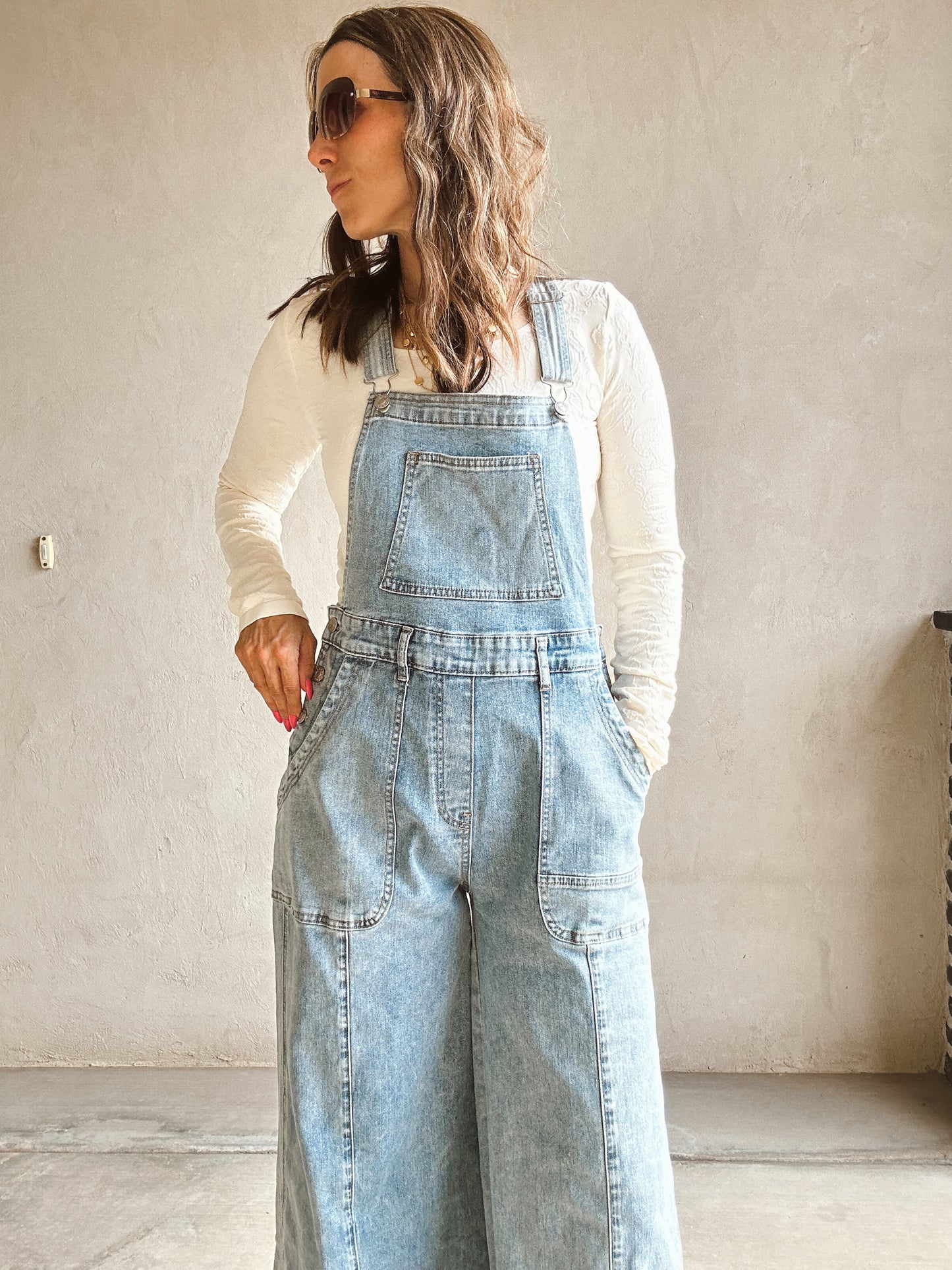 Charlie Wide Leg Overalls in Light Wash