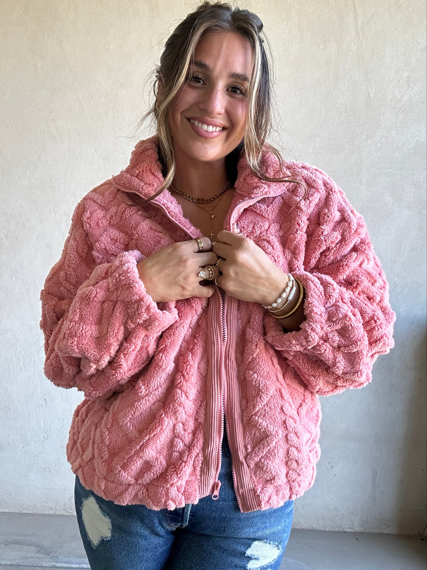 Quinn Sherpa Jacket in Pink
