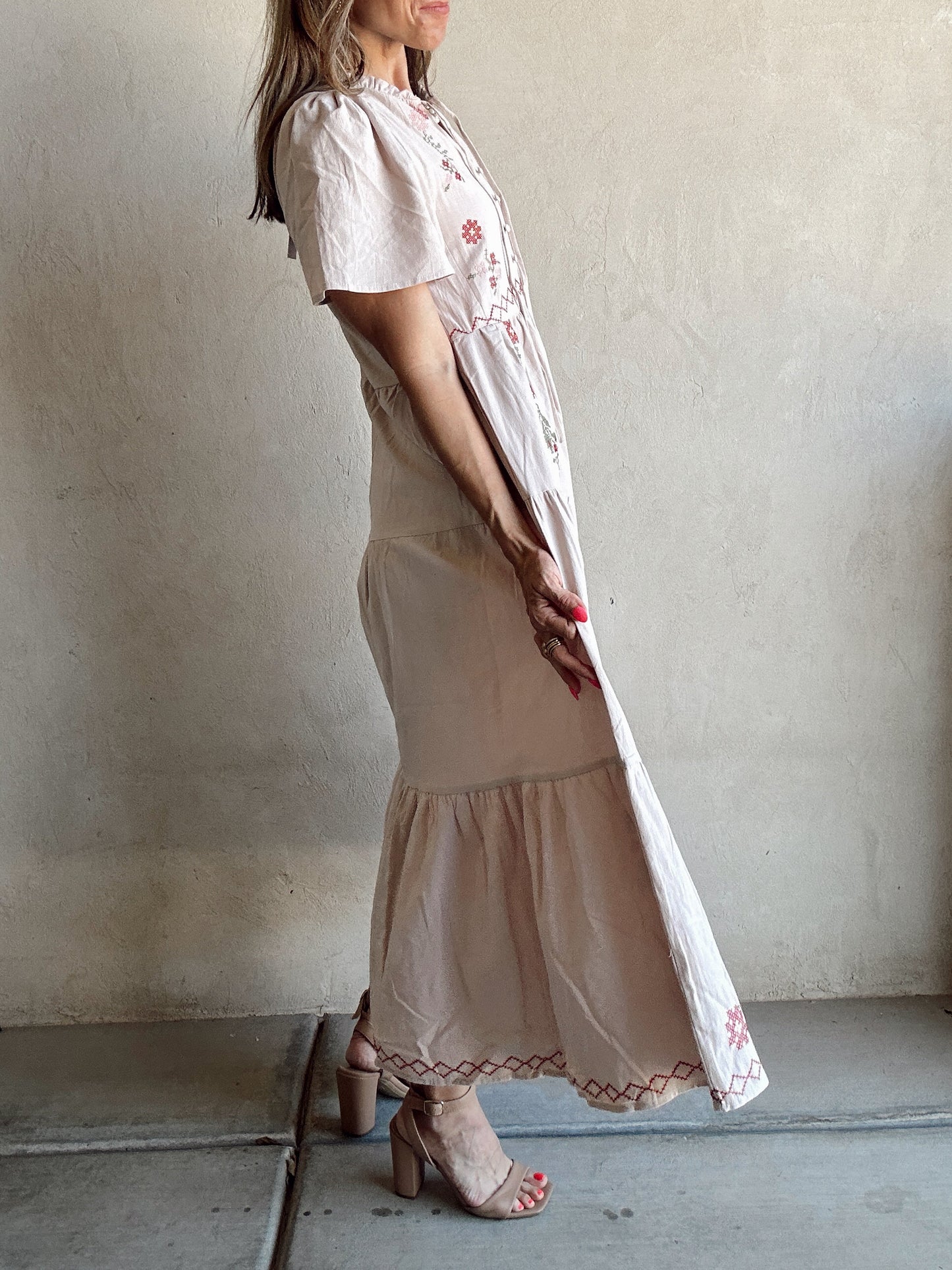 Ella Embroided Dress in Oatmeal