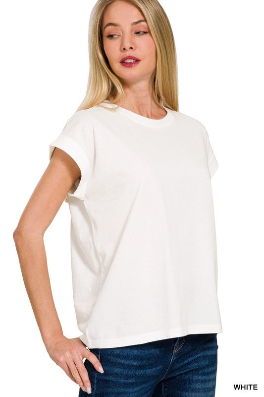 Folded Sleeve Top in White