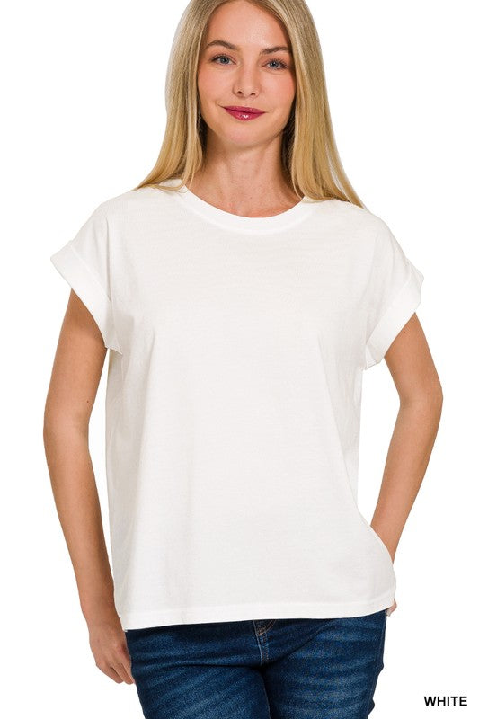 Folded Sleeve Top in White