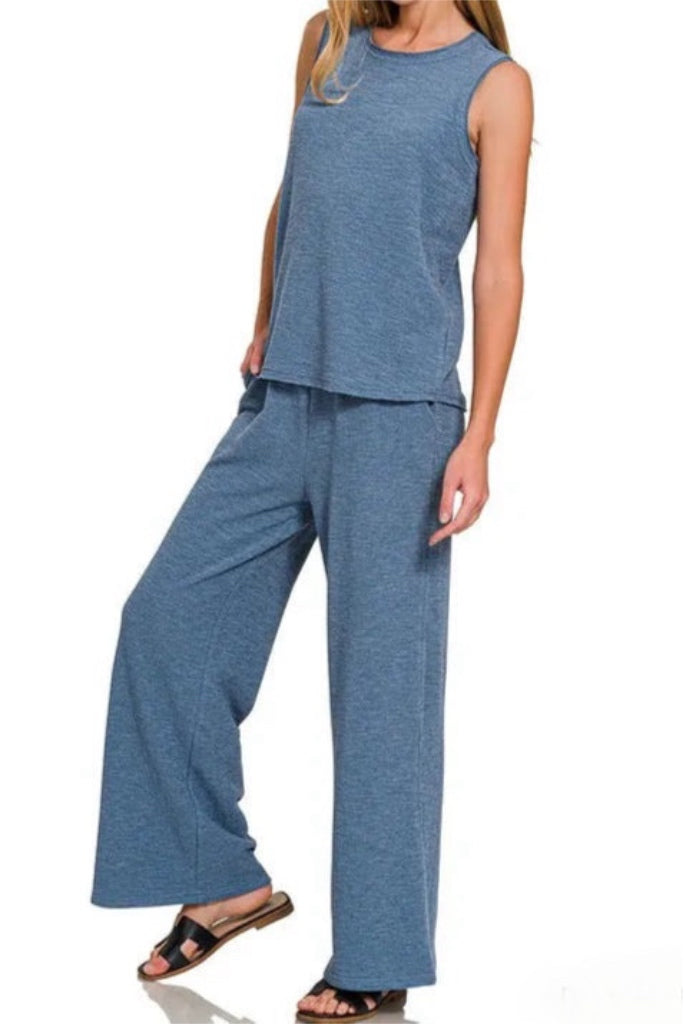 Olivia Cotton Tank & Pants Set in Dusty Blue