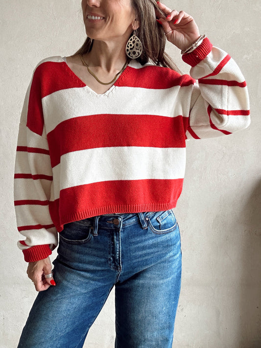 Raimie Sweater in Red & Ivory