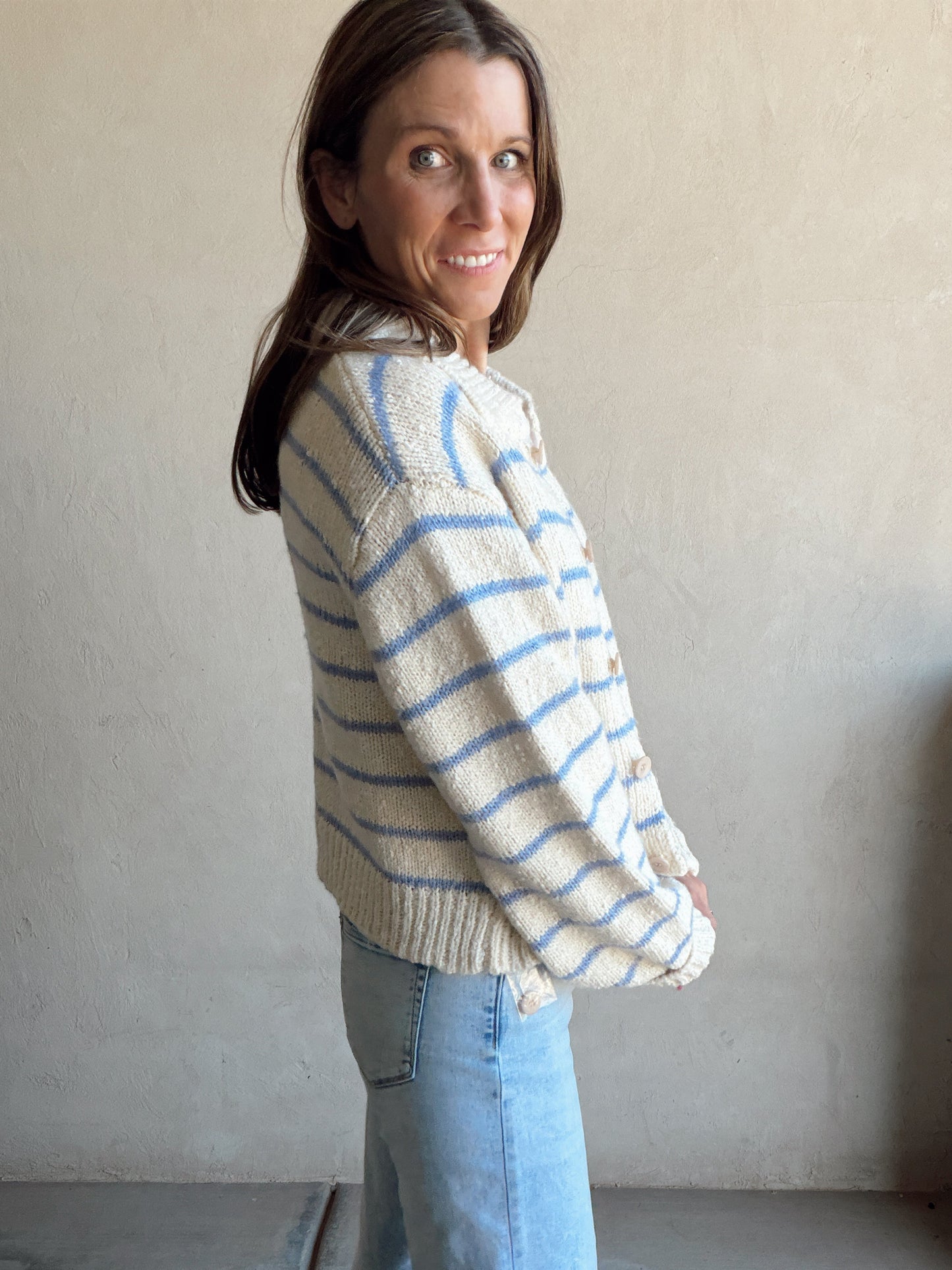Kennedy Cardigan in Light Blue & Cream