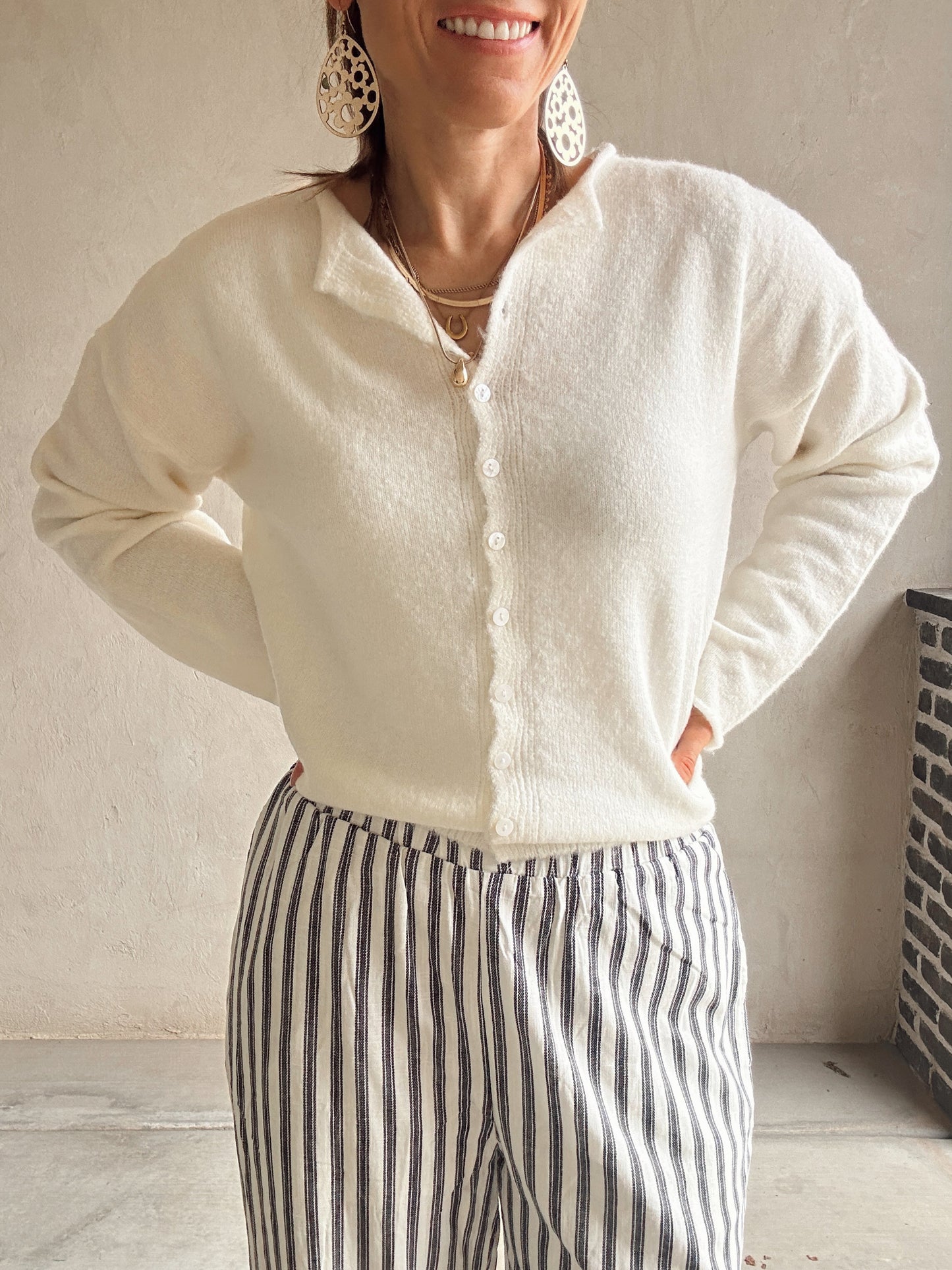 Izzy Rolled Collar Sweater in Ivory