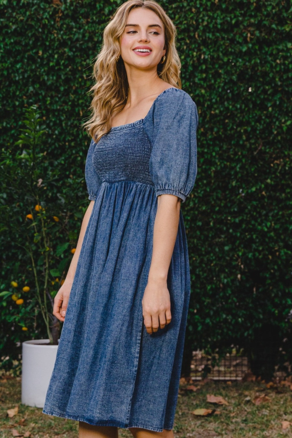 Willa Washed Smocked Puff Sleeve Dress