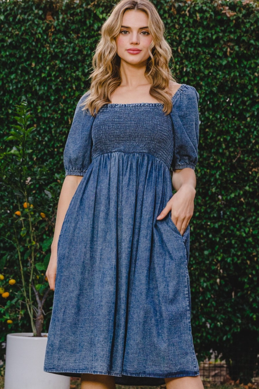 Willa Washed Smocked Puff Sleeve Dress