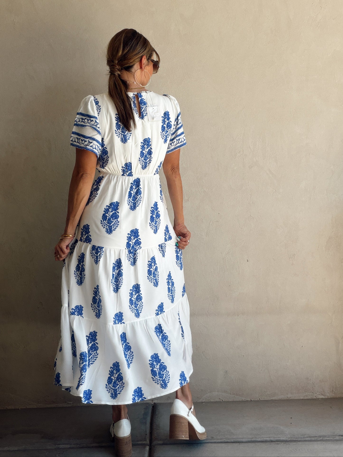 Erin Dress in Royal Blue & White