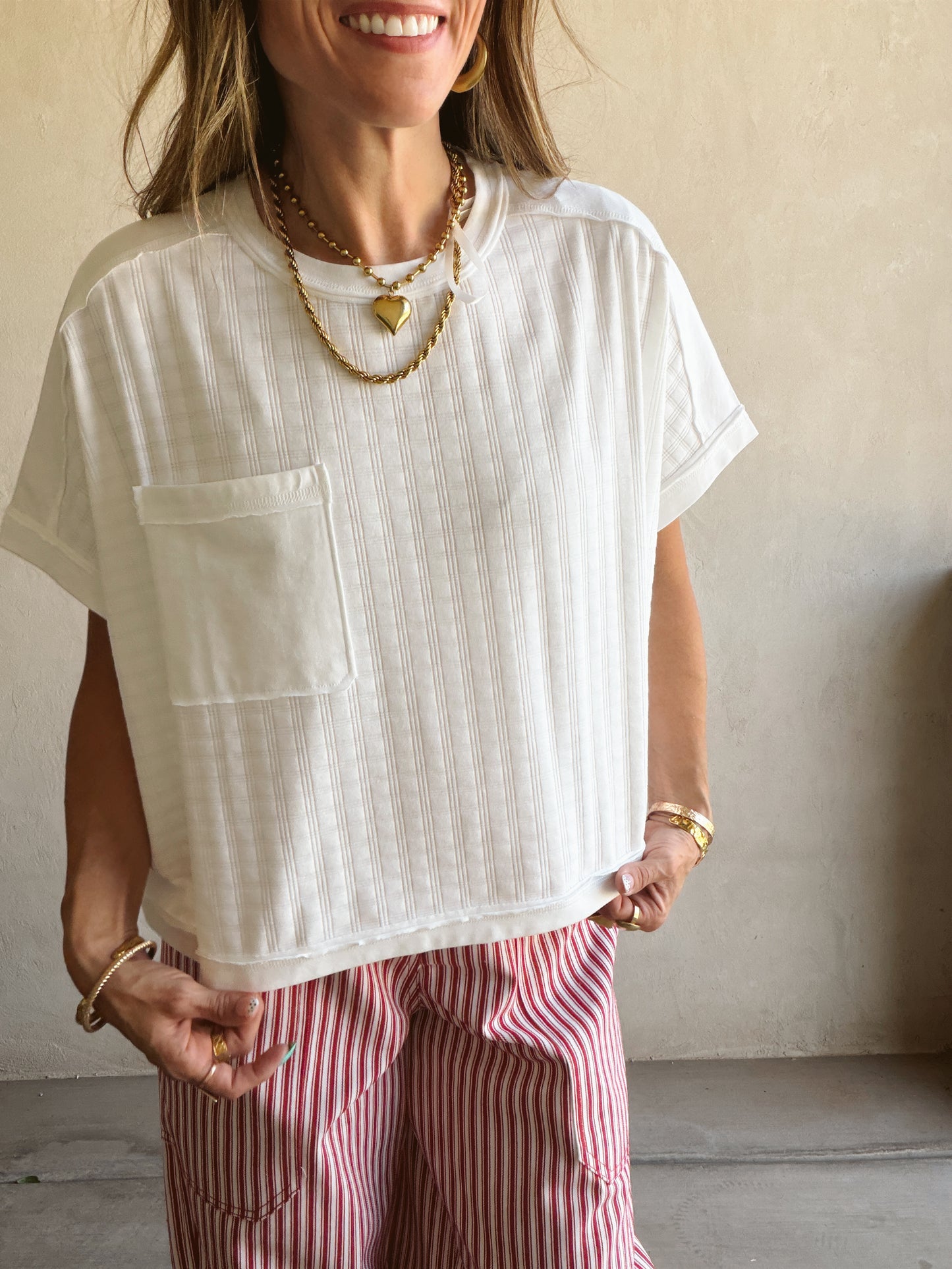 Kellie Boxy Textured Tee in White