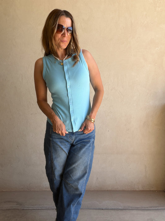 Whitney Ribbed Sleeveless Tank in Blue
