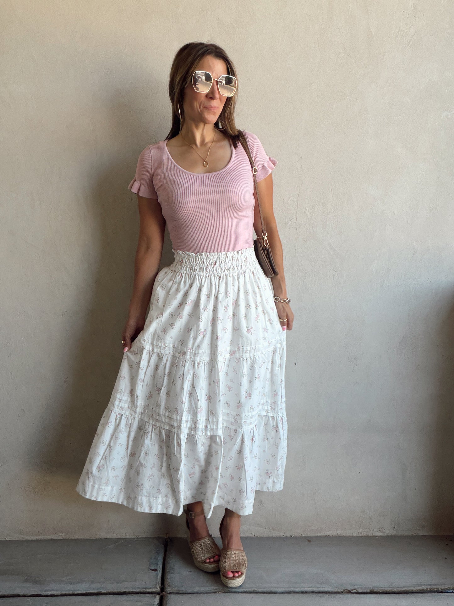 Kynlee Skirt in White & Pink & Green Floral