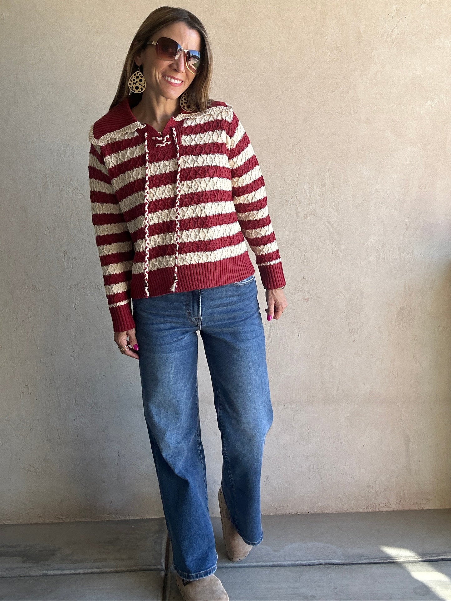 Harper Sweater in Burgundy & Oatmeal
