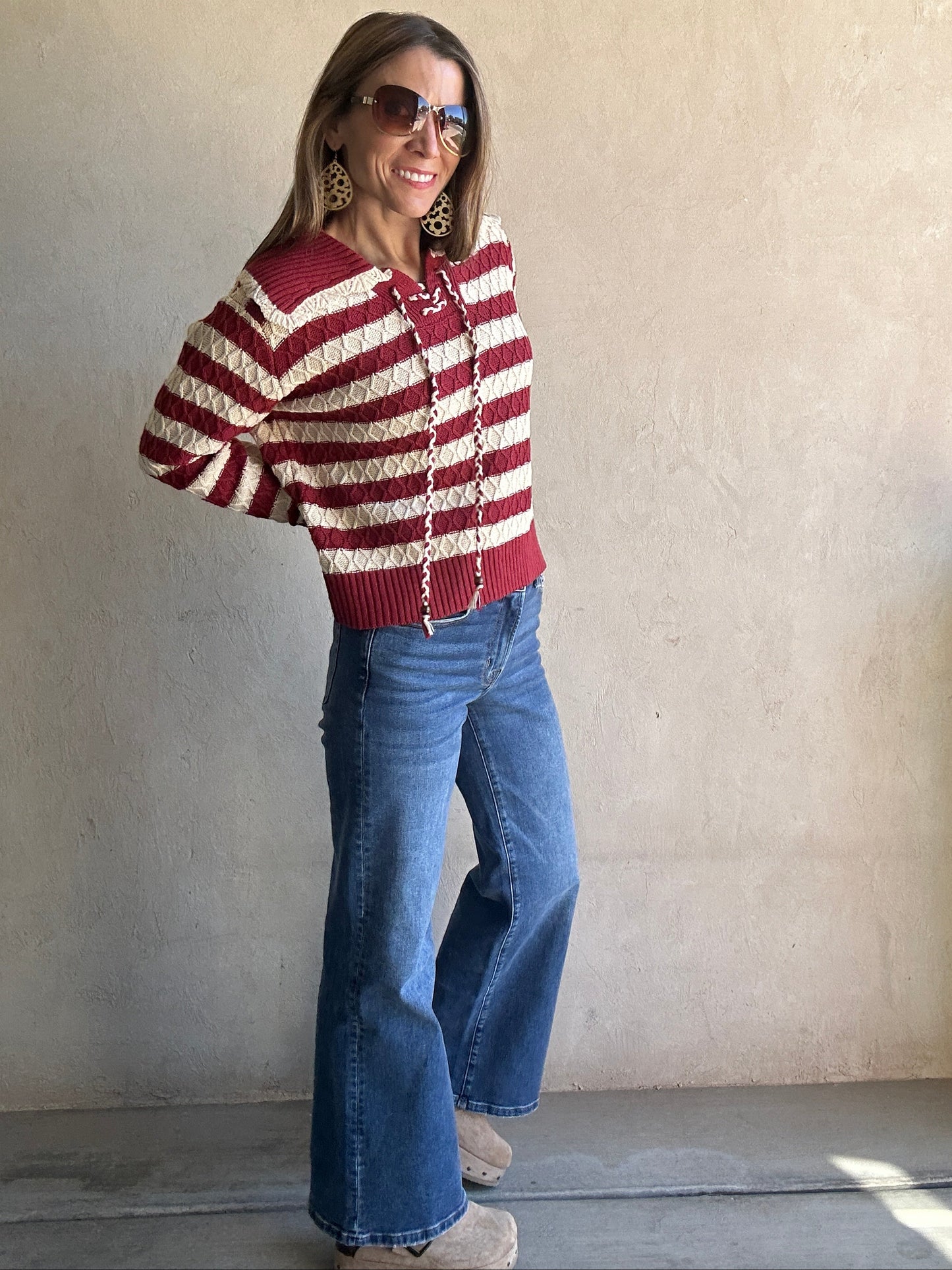 Harper Sweater in Burgundy & Oatmeal