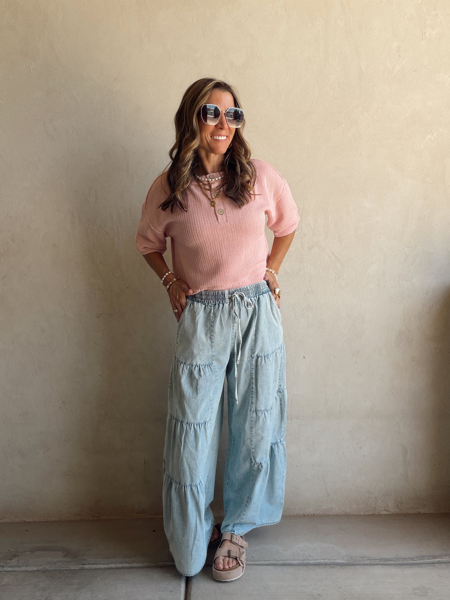 Tyra Tiered Pants in Light Wash