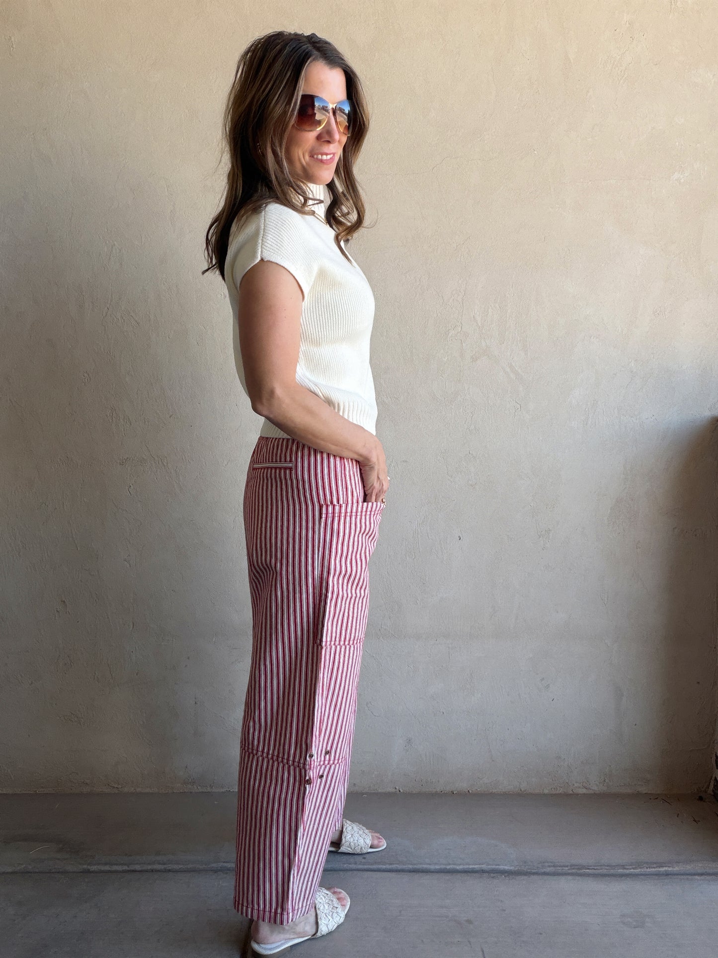 Striped Barrel Pant in Red