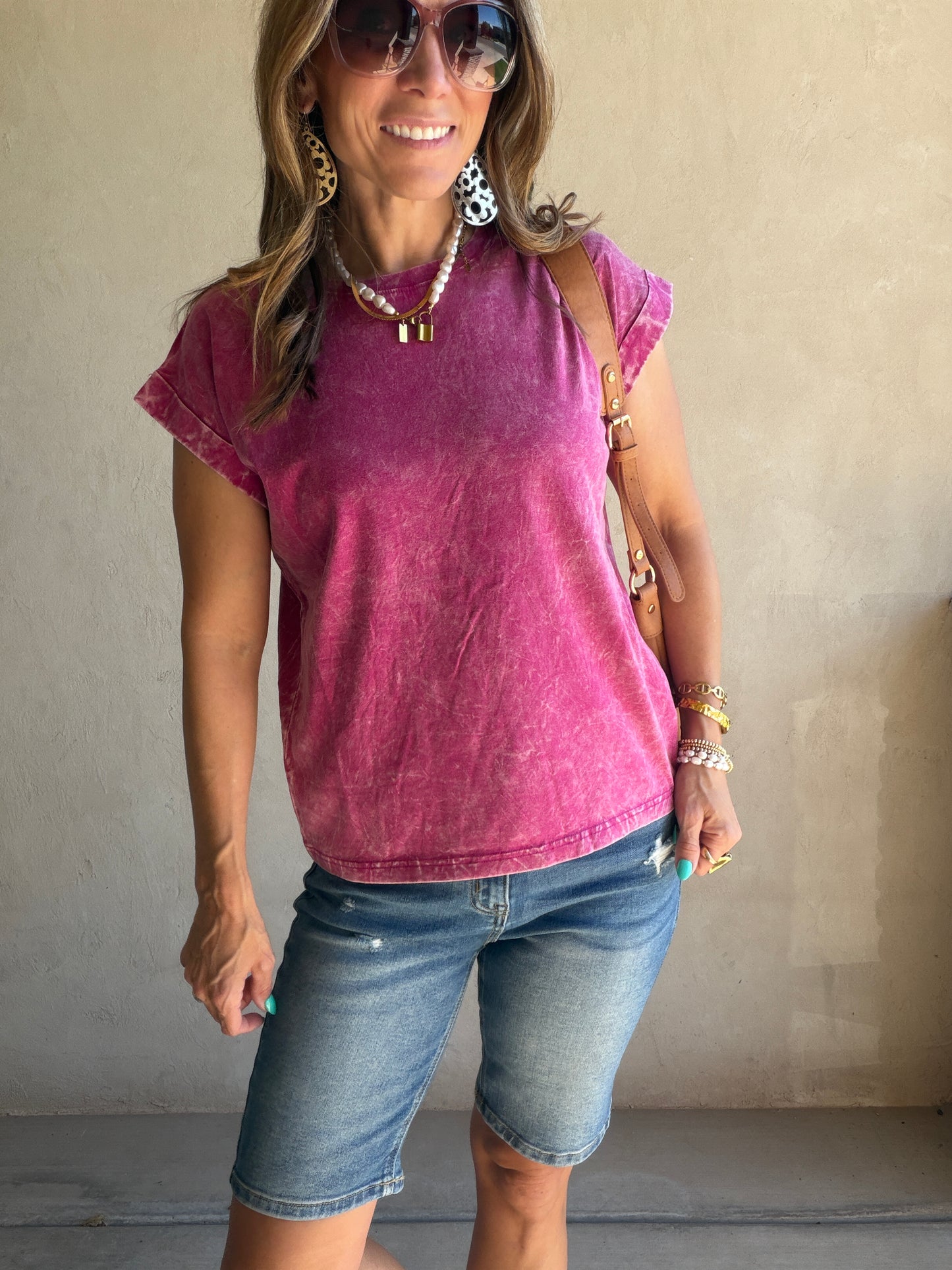 Amber Mineral Washed Top in Magenta