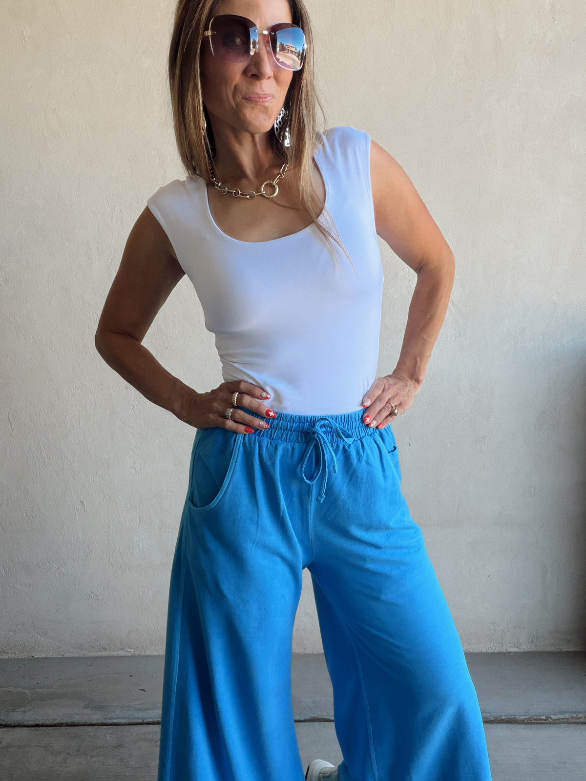 Myra Wide Leg Sweats in Bright Blue