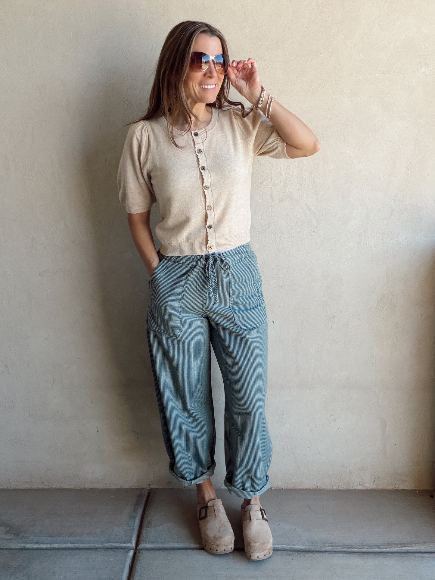 Nellie Drawstring Barrels in Blue Stripe