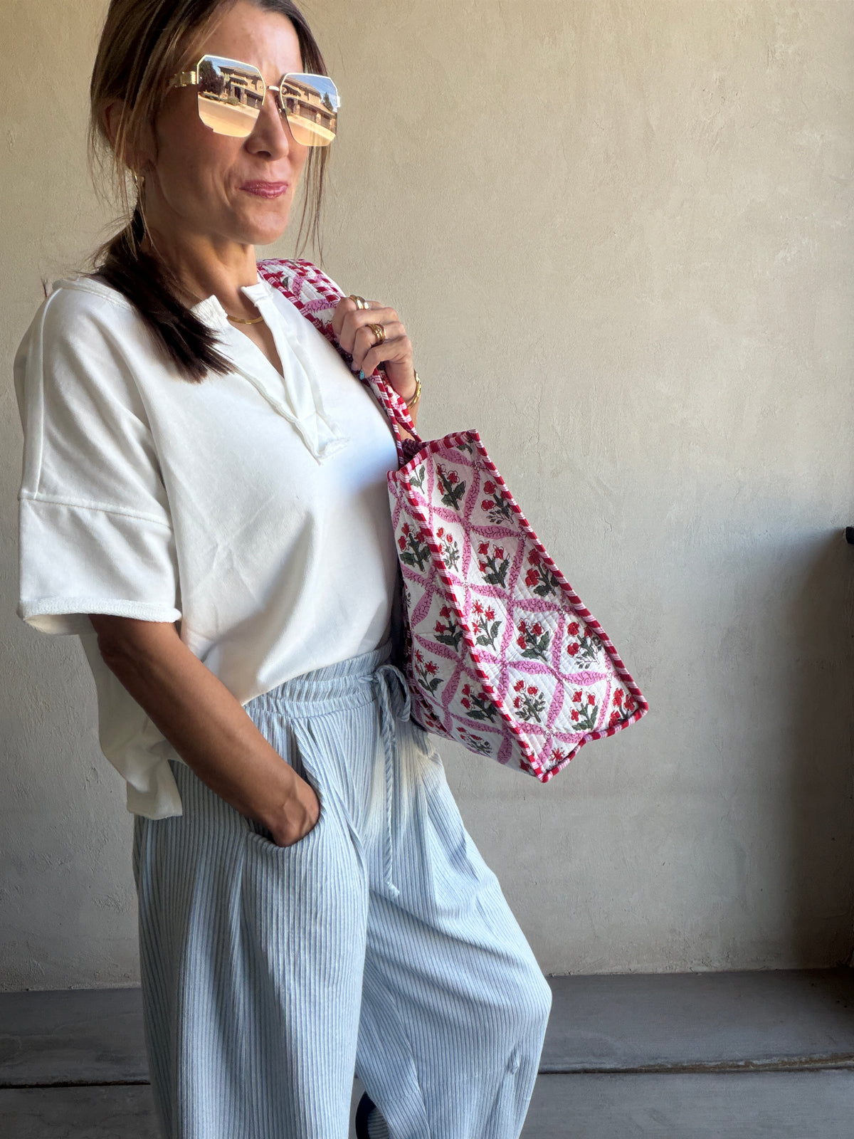 Mindee Quilted Bag – Pink & Green Floral