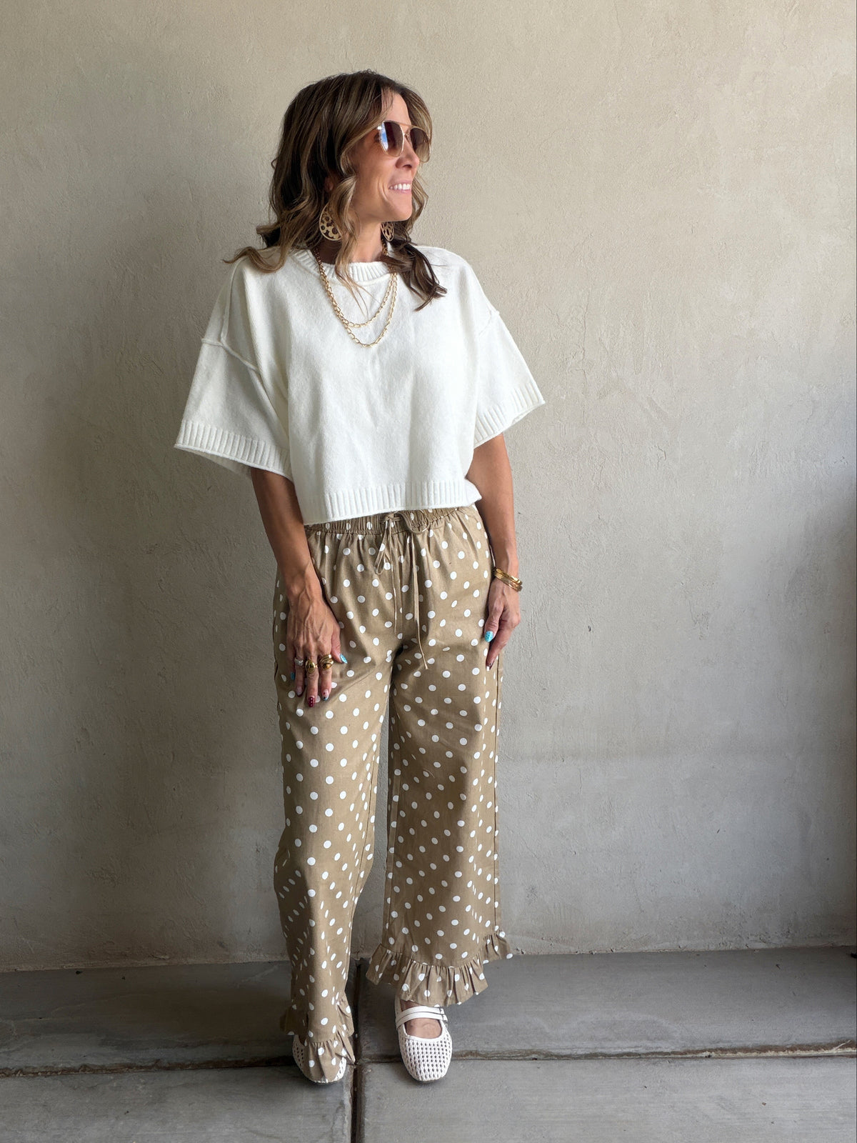 Heather Polka Dot Pants in Tan & Ivory