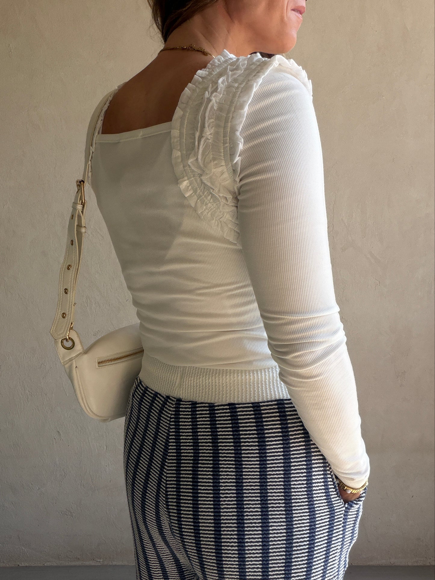 Andrea Ribbed Pants in Navy & Ivory