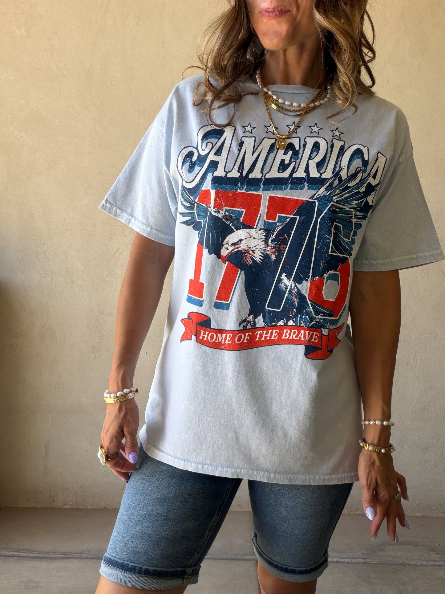 America 1776 Home of the Brave Tee in Light Blue