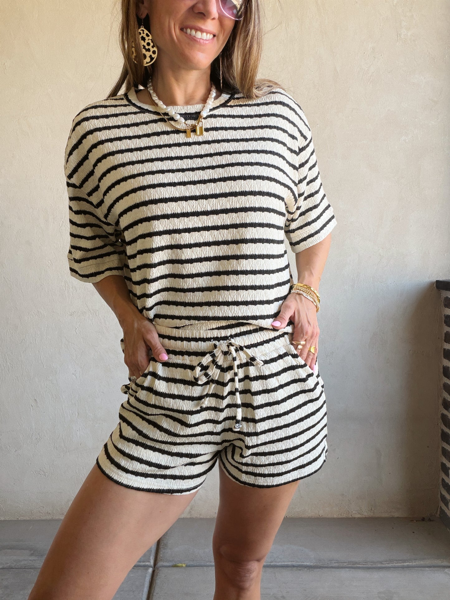 Kendall Striped Set in Black & Oatmeal