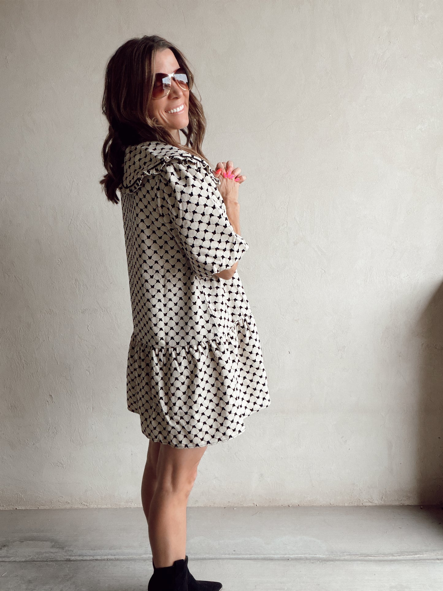 Melody Midi Dress in Cream & Black