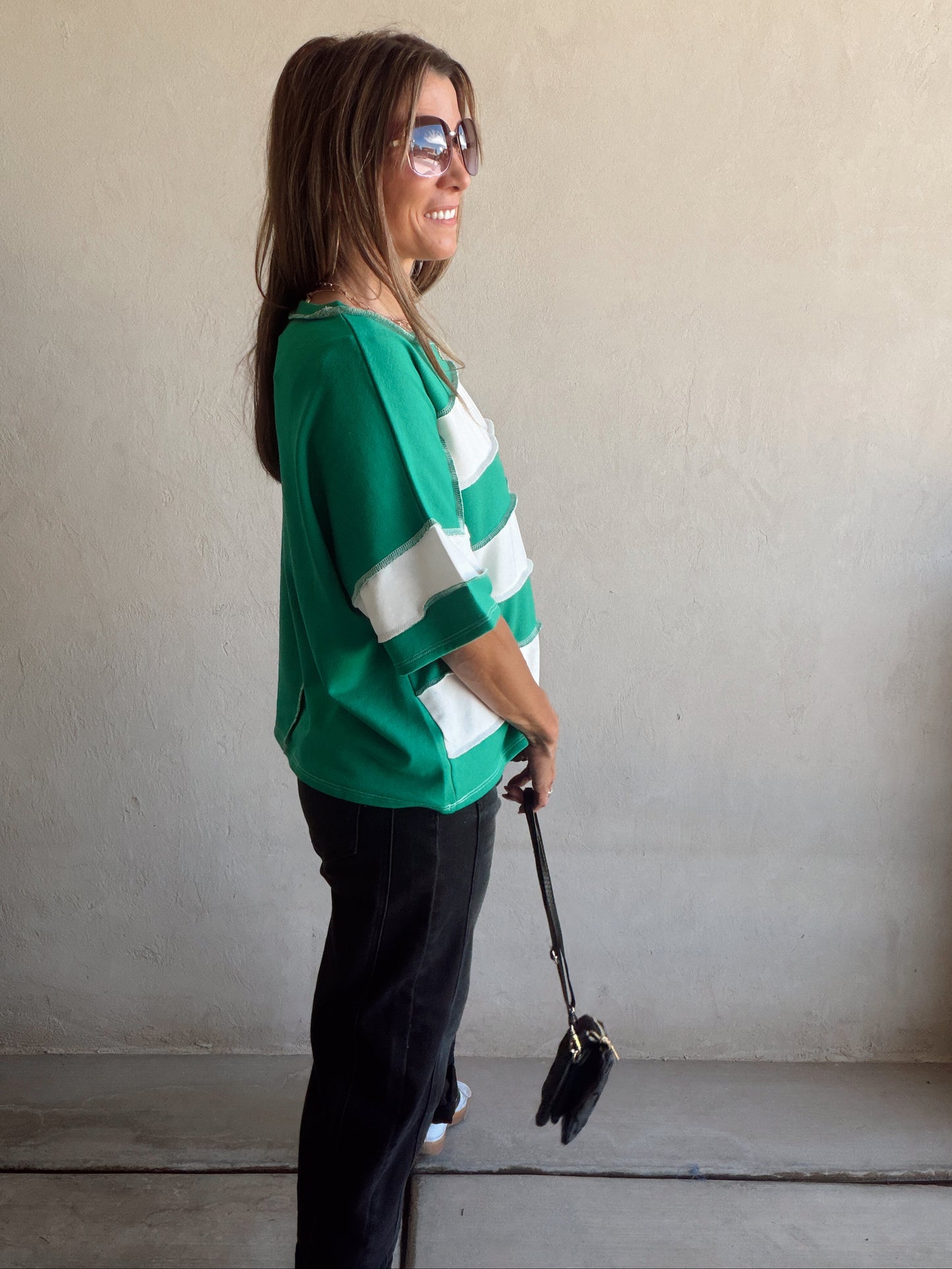 Sienna Striped Tee in Green & White